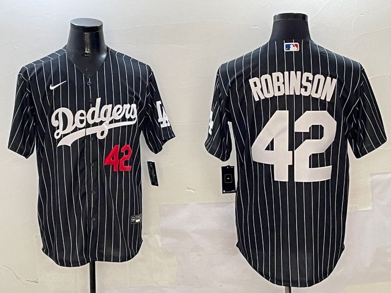 Men Los Angeles Dodgers #42 Robinson Black Stripe Jointly Name 2025 Nike MLB Jersey style 10->los angeles dodgers->MLB Jersey